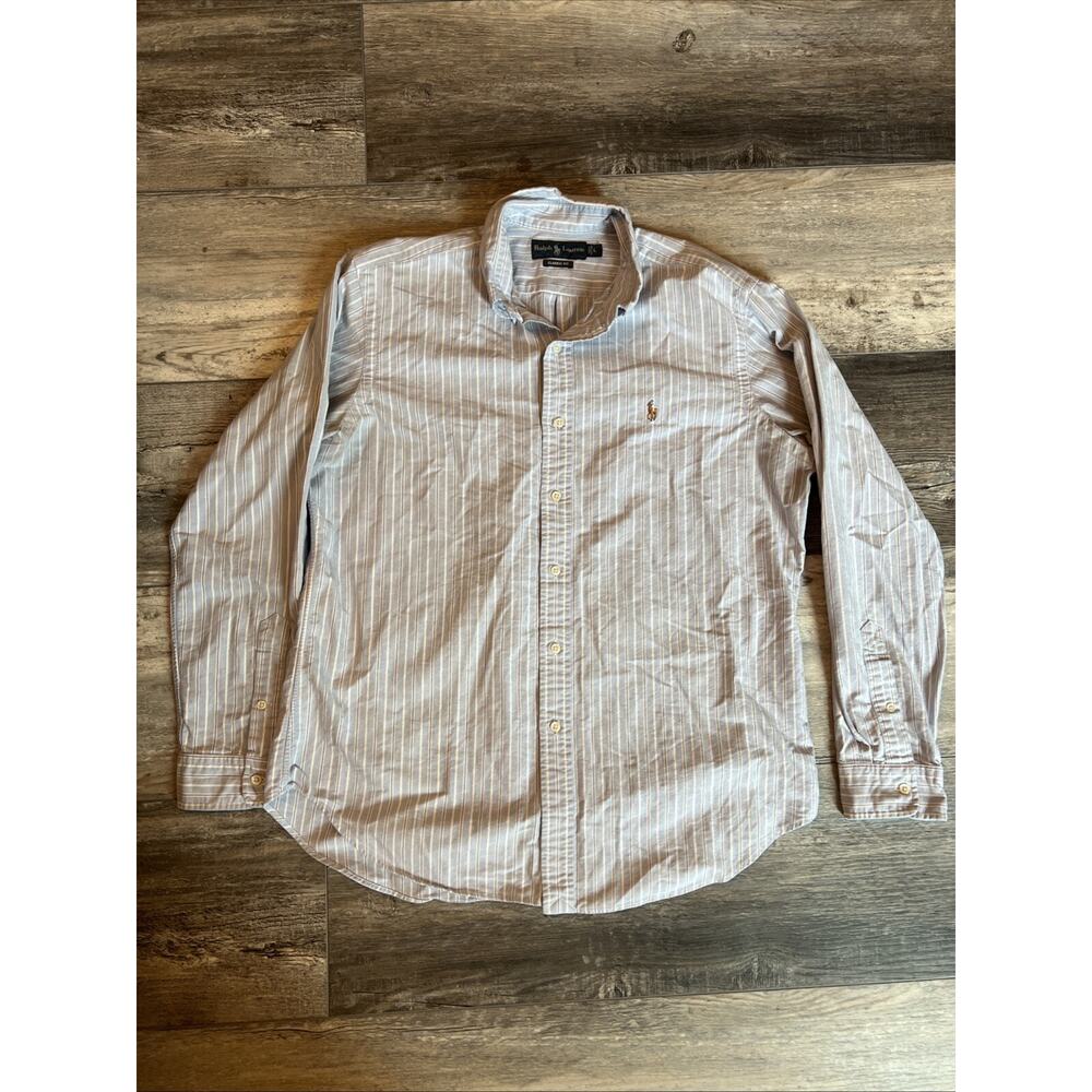 Polo Ralph Lauren Button Shirt Adult Large White And Blue Stripped Flesh Pony